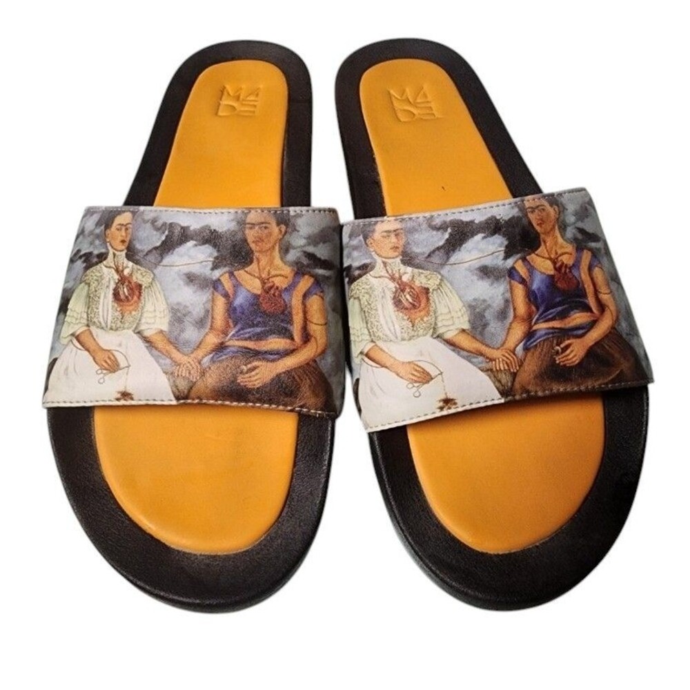 The Two Fridas Slides by Made+ Size 9-10 Frida Kahlo Designer
